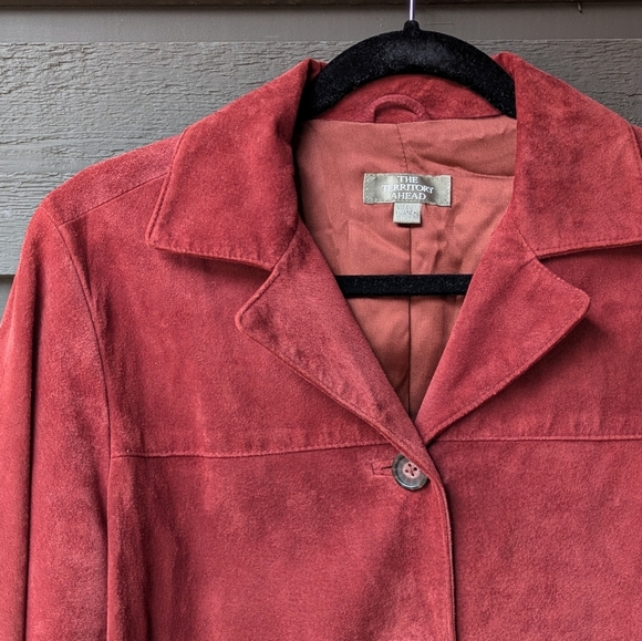VTG 90s The Territory Ahead Brick Red Nubuck Leather Jacket Size Small - Picture 2 of 10